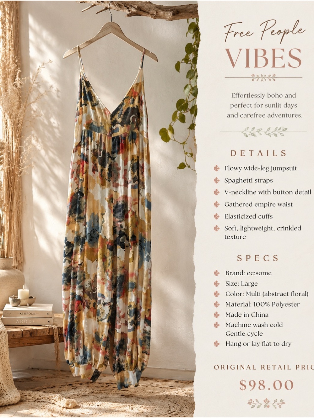 eesome Multicolor Abstract Floral Maxi Dress in Cream, Blue & Mustard